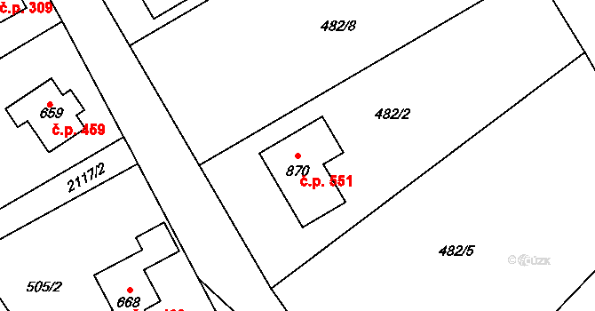 Lichnov 551 na parcele st. 870 v KÚ Lichnov u Nového Jičína, Katastrální mapa