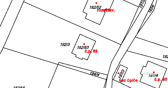 Orlov 69, Příbram na parcele st. 182/53 v KÚ Orlov, Katastrální mapa
