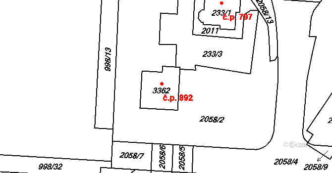 Úšovice 892, Mariánské Lázně na parcele st. 3362 v KÚ Úšovice, Katastrální mapa