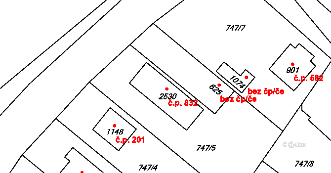 Přibyslav 832 na parcele st. 2530 v KÚ Přibyslav, Katastrální mapa