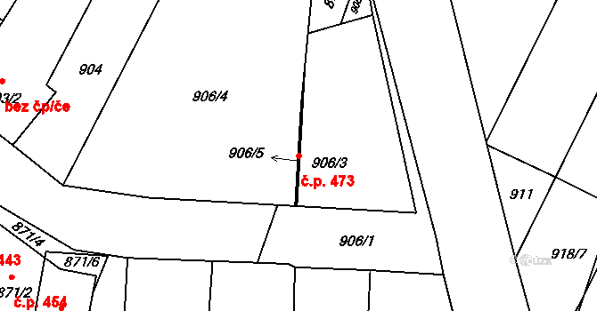 Moravský Žižkov 473 na parcele st. 906/3 v KÚ Moravský Žižkov, Katastrální mapa