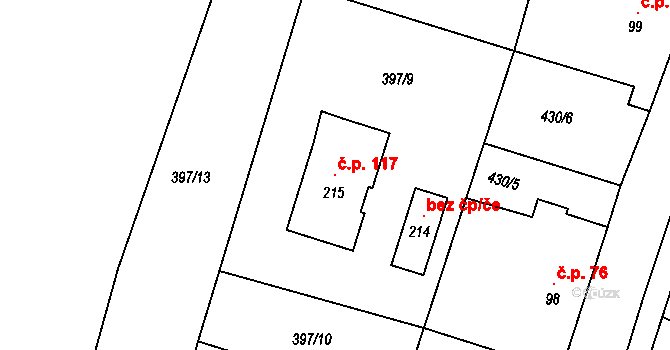 Veletov 117 na parcele st. 215 v KÚ Veletov, Katastrální mapa