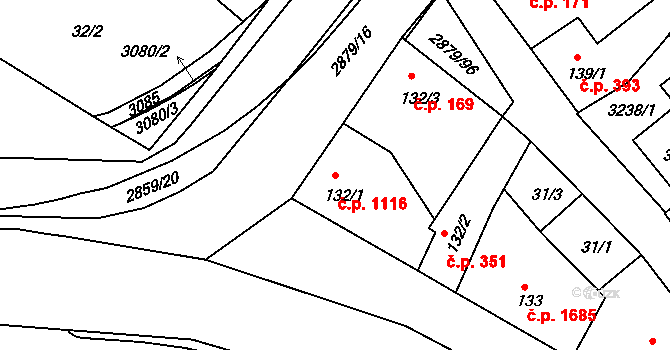 Bystřice pod Hostýnem 1116 na parcele st. 132/1 v KÚ Bystřice pod Hostýnem, Katastrální mapa