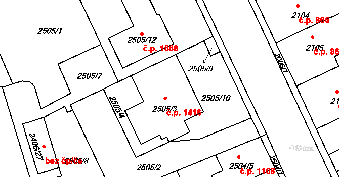 Holešov 1416 na parcele st. 2505/3 v KÚ Holešov, Katastrální mapa