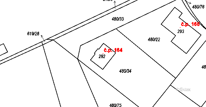 Račice 164 na parcele st. 292 v KÚ Račice u Štětí, Katastrální mapa