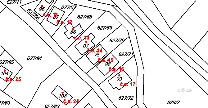 Křenůvky 15, Myslejovice na parcele st. 75 v KÚ Křenůvky, Katastrální mapa
