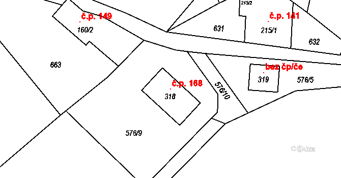 Horní Studénky 168 na parcele st. 318 v KÚ Horní Studénky, Katastrální mapa