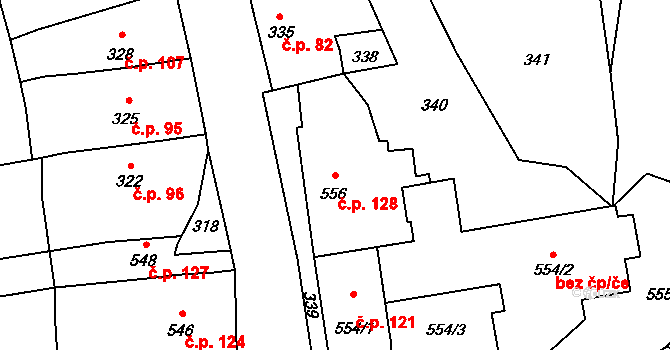 Přerov XII-Žeravice 128, Přerov na parcele st. 556 v KÚ Žeravice, Katastrální mapa