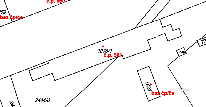 Telč-Staré Město 561, Telč na parcele st. 1078/1 v KÚ Telč, Katastrální mapa