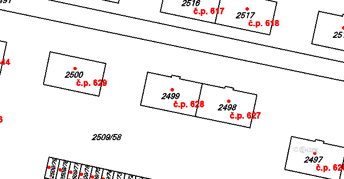 Vratimov 628 na parcele st. 2499 v KÚ Vratimov, Katastrální mapa