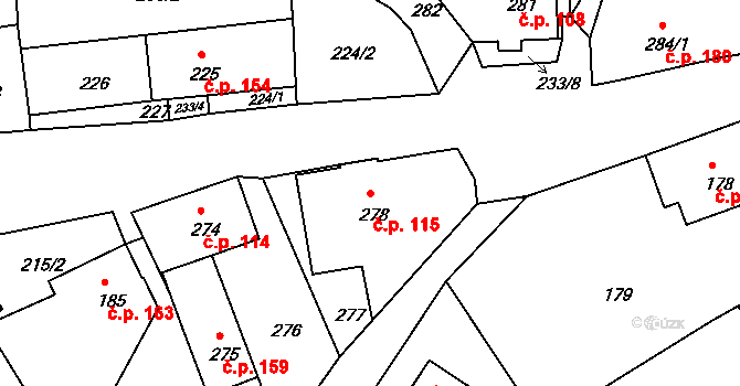 Žandov 115 na parcele st. 278 v KÚ Žandov u České Lípy, Katastrální mapa