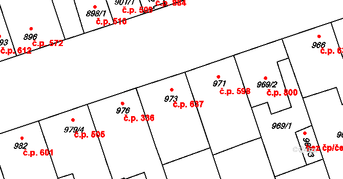 Lužice 637 na parcele st. 973 v KÚ Lužice u Hodonína, Katastrální mapa