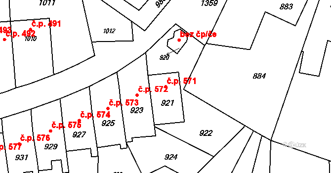 Horní Těrlicko 571, Těrlicko na parcele st. 921 v KÚ Horní Těrlicko, Katastrální mapa