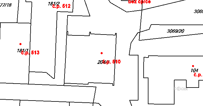Týnec nad Sázavou 510 na parcele st. 204/1 v KÚ Týnec nad Sázavou, Katastrální mapa