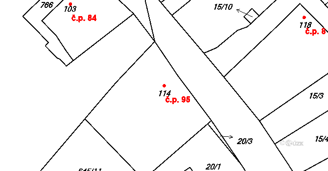 Hořešovice 95 na parcele st. 114 v KÚ Hořešovice, Katastrální mapa