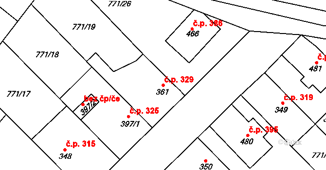 Cerhenice 329 na parcele st. 361 v KÚ Cerhenice, Katastrální mapa