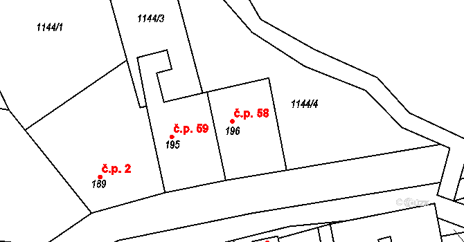 Mrzky 58 na parcele st. 196 v KÚ Mrzky, Katastrální mapa