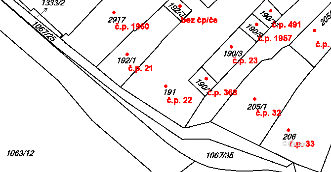 Brandýs nad Labem 22, Brandýs nad Labem-Stará Boleslav na parcele st. 191 v KÚ Brandýs nad Labem, Katastrální mapa