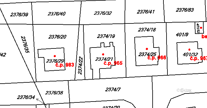 Třeboň II 965, Třeboň na parcele st. 2374/21 v KÚ Třeboň, Katastrální mapa