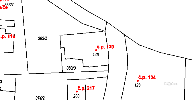 Chotyně 139 na parcele st. 143 v KÚ Chotyně, Katastrální mapa