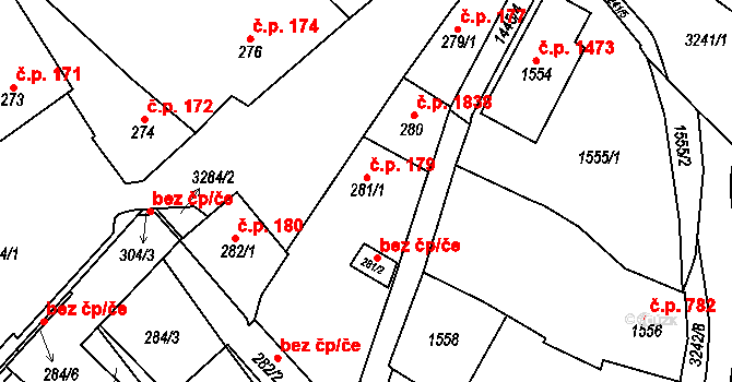 Mikulov 179 na parcele st. 281/1 v KÚ Mikulov na Moravě, Katastrální mapa