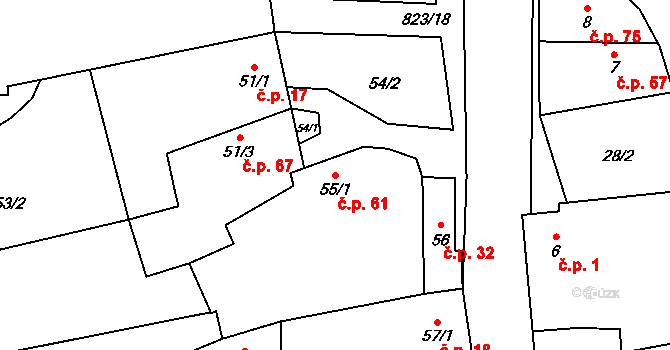 Loučka 61 na parcele st. 55/1 v KÚ Loučka u Bílska, Katastrální mapa