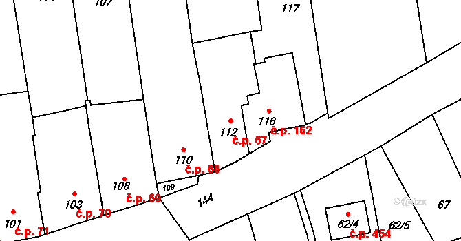 Křelov 67, Křelov-Břuchotín na parcele st. 112 v KÚ Křelov, Katastrální mapa