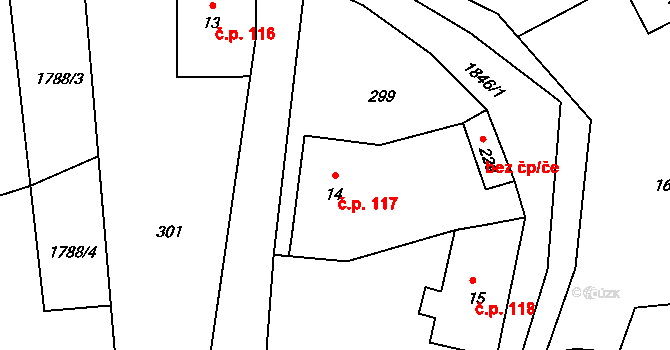 Horní Libchava 117 na parcele st. 14 v KÚ Horní Libchava, Katastrální mapa