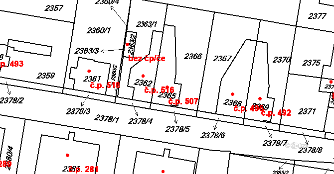 Mimoň I 507, Mimoň na parcele st. 2365 v KÚ Mimoň, Katastrální mapa