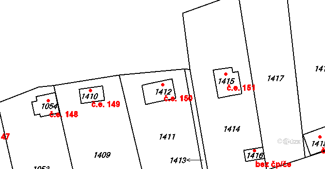 Brná 150, Ústí nad Labem na parcele st. 1412 v KÚ Brná nad Labem, Katastrální mapa