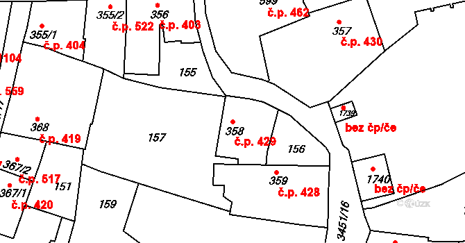 Lysá nad Labem 429 na parcele st. 358 v KÚ Lysá nad Labem, Katastrální mapa