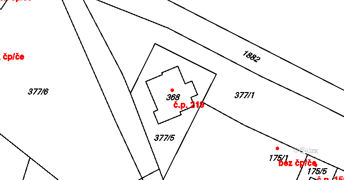 Lnáře 219 na parcele st. 368 v KÚ Lnáře, Katastrální mapa