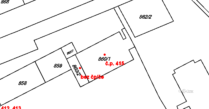 Miřetice u Klášterce nad Ohří 415, Klášterec nad Ohří na parcele st. 860/1 v KÚ Miřetice u Klášterce nad Ohří, Katastrální mapa