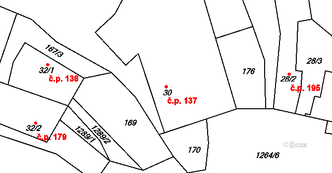 Vranová Lhota 137 na parcele st. 30 v KÚ Vranová, Katastrální mapa