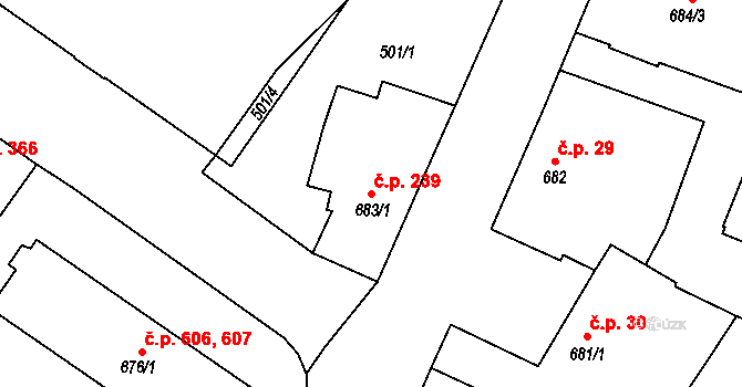 Chrudim II 239, Chrudim na parcele st. 683/1 v KÚ Chrudim, Katastrální mapa