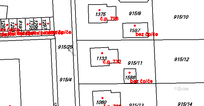 Lány 732, Svitavy na parcele st. 1133 v KÚ Čtyřicet Lánů, Katastrální mapa