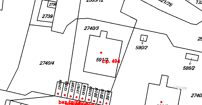 Bohunice 494, Brno na parcele st. 591/2 v KÚ Bohunice, Katastrální mapa