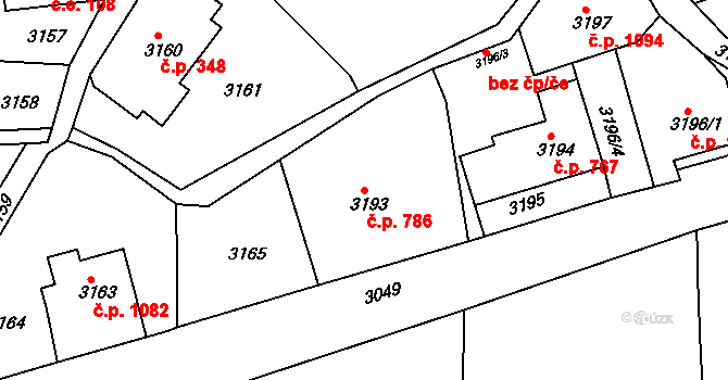 Smržovka 786 na parcele st. 3193 v KÚ Smržovka, Katastrální mapa