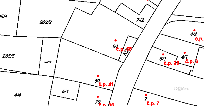 Třeskonice 55, Tuchořice na parcele st. 64 v KÚ Třeskonice, Katastrální mapa
