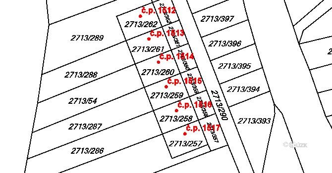 Pelhřimov 1515 na parcele st. 2713/259 v KÚ Pelhřimov, Katastrální mapa