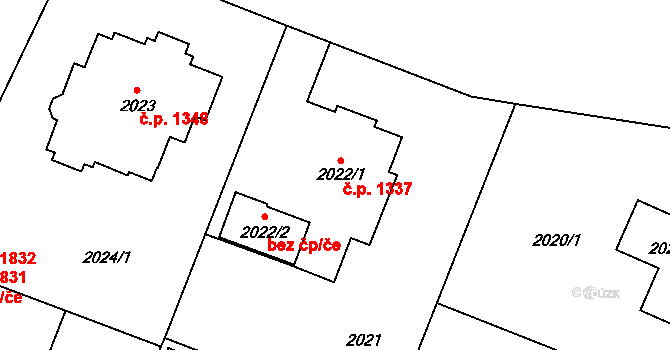 Teplice 1337 na parcele st. 2022/1 v KÚ Teplice, Katastrální mapa