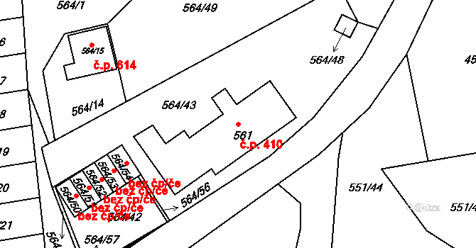 Dubí 410 na parcele st. 561 v KÚ Dubí u Teplic, Katastrální mapa