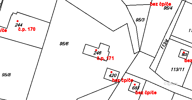 Lubno 171, Frýdlant nad Ostravicí na parcele st. 246 v KÚ Lubno, Katastrální mapa