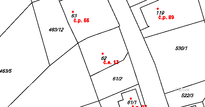 Javorná 13, Bochov na parcele st. 62 v KÚ Javorná u Toužimi, Katastrální mapa
