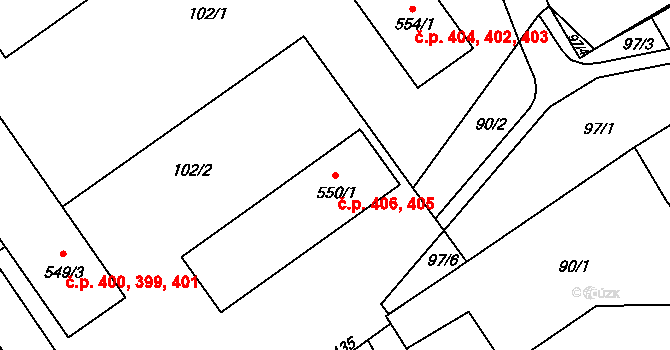 Solnice 405,406 na parcele st. 550/1 v KÚ Solnice, Katastrální mapa