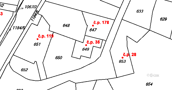 Jablůnka 35 na parcele st. 649 v KÚ Jablůnka, Katastrální mapa