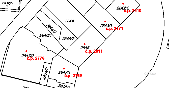 Žižkov 2611, Praha na parcele st. 2845 v KÚ Žižkov, Katastrální mapa