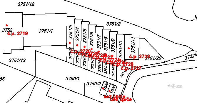 Smíchov 2724, Praha na parcele st. 3751/7 v KÚ Smíchov, Katastrální mapa