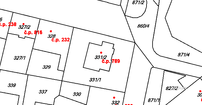 Bohnice 789, Praha na parcele st. 331/2 v KÚ Bohnice, Katastrální mapa