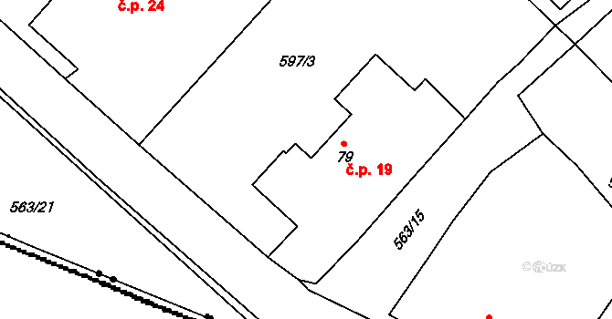 Rozehnaly 19, Radovesnice II na parcele st. 79 v KÚ Rozehnaly, Katastrální mapa